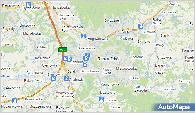 mapa Rabka-Zdrój, Rabka-Zdrój na mapie Targeo