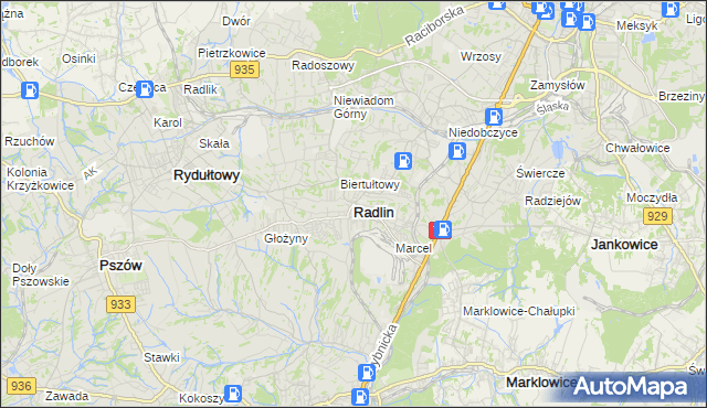 mapa Radlin powiat wodzisławski, Radlin powiat wodzisławski na mapie Targeo