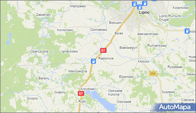 mapa Radomice gmina Lipno, Radomice gmina Lipno na mapie Targeo