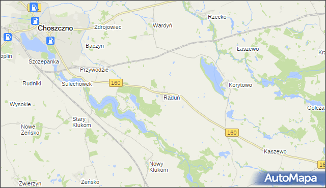 mapa Raduń gmina Choszczno, Raduń gmina Choszczno na mapie Targeo