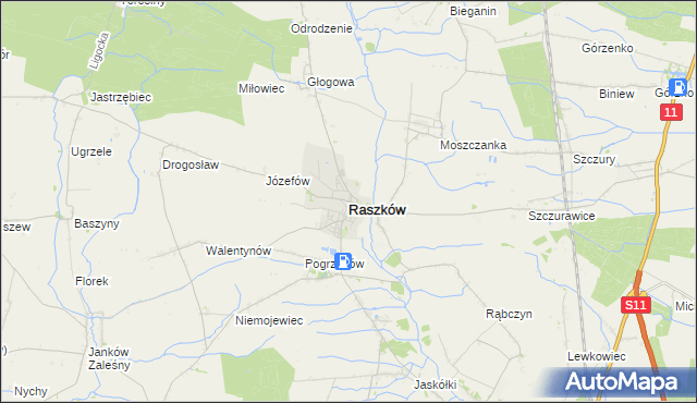 mapa Raszków powiat ostrowski, Raszków powiat ostrowski na mapie Targeo