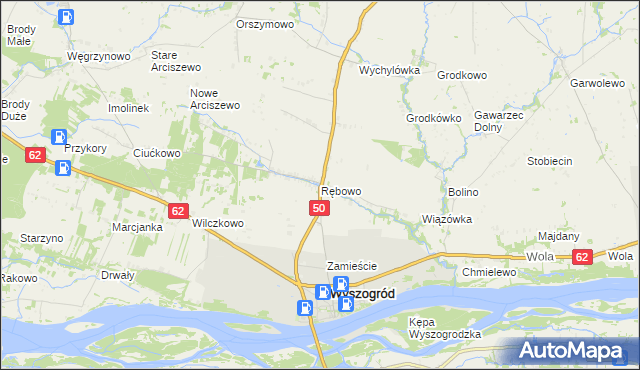 mapa Rębowo gmina Wyszogród, Rębowo gmina Wyszogród na mapie Targeo