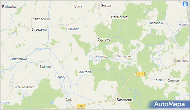 mapa Redliny, Redliny na mapie Targeo