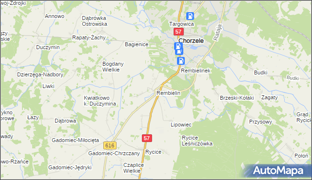 mapa Rembielin gmina Chorzele, Rembielin gmina Chorzele na mapie Targeo
