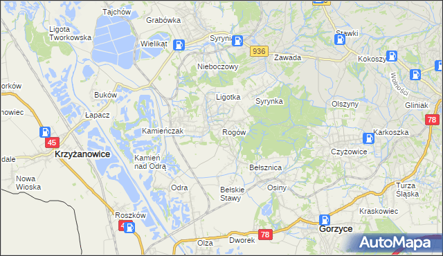 mapa Rogów gmina Gorzyce, Rogów gmina Gorzyce na mapie Targeo