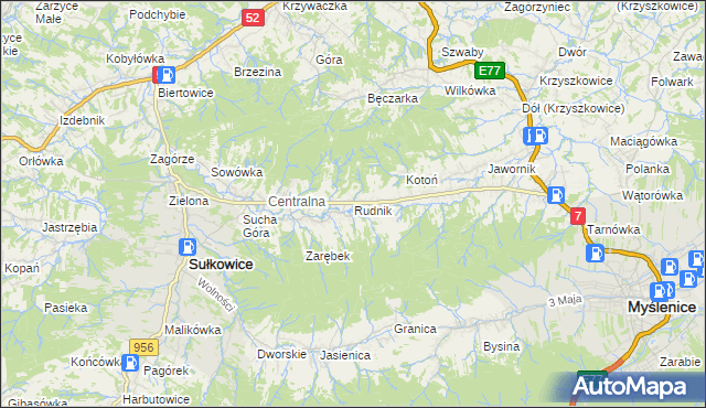 mapa Rudnik gmina Sułkowice, Rudnik gmina Sułkowice na mapie Targeo