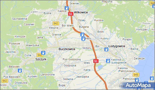 mapa Rybarzowice, Rybarzowice na mapie Targeo