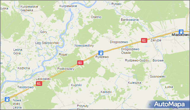 mapa Rydzewo gmina Miastkowo, Rydzewo gmina Miastkowo na mapie Targeo