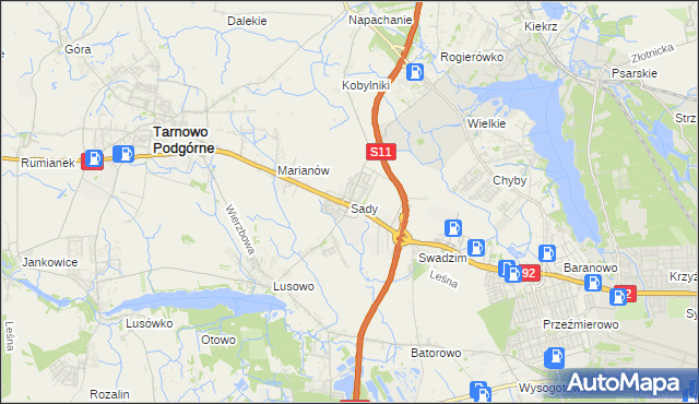 mapa Sady gmina Tarnowo Podgórne, Sady gmina Tarnowo Podgórne na mapie Targeo