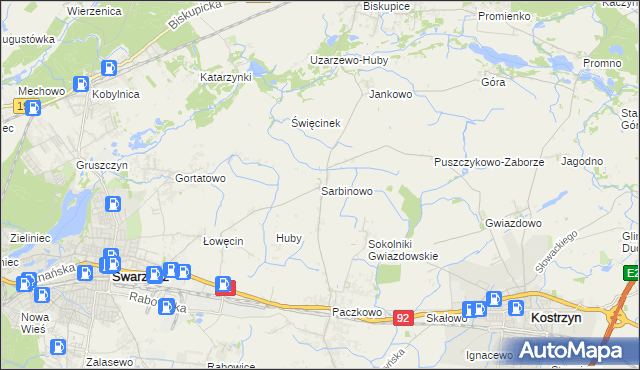 mapa Sarbinowo gmina Swarzędz, Sarbinowo gmina Swarzędz na mapie Targeo