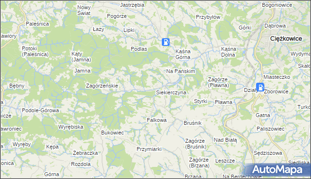 mapa Siekierczyna gmina Ciężkowice, Siekierczyna gmina Ciężkowice na mapie Targeo