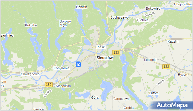 mapa Sieraków powiat międzychodzki, Sieraków powiat międzychodzki na mapie Targeo