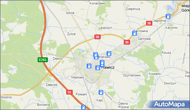 mapa Sierakowo gmina Rawicz, Sierakowo gmina Rawicz na mapie Targeo