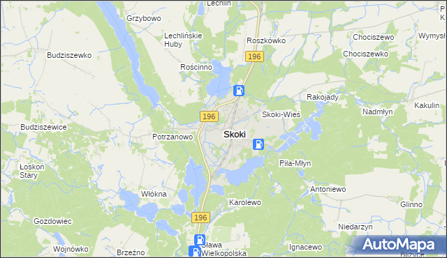 mapa Skoki powiat wągrowiecki, Skoki powiat wągrowiecki na mapie Targeo