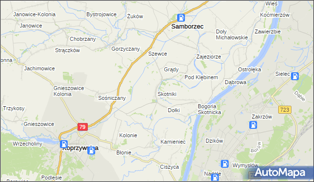 mapa Skotniki gmina Samborzec, Skotniki gmina Samborzec na mapie Targeo