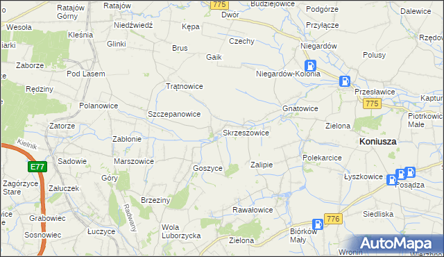 mapa Skrzeszowice, Skrzeszowice na mapie Targeo