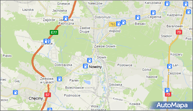 mapa Słowik gmina Sitkówka-Nowiny, Słowik gmina Sitkówka-Nowiny na mapie Targeo