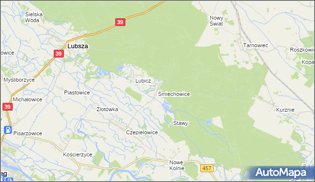 mapa Śmiechowice gmina Lubsza, Śmiechowice gmina Lubsza na mapie Targeo