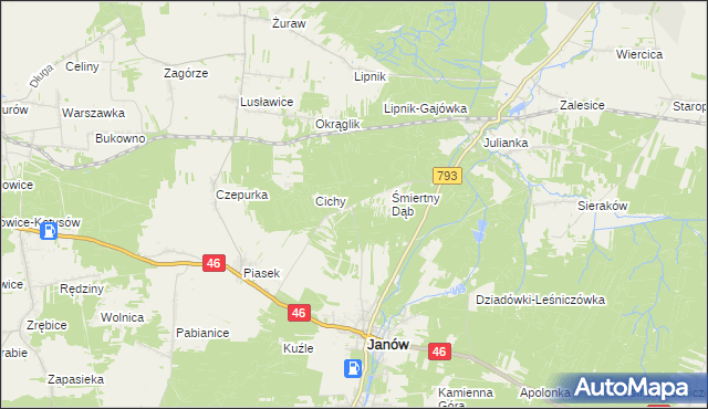 mapa Śmiertny Dąb-Leśniczówka, Śmiertny Dąb-Leśniczówka na mapie Targeo