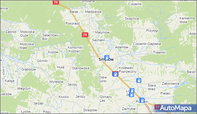 mapa Smyków powiat konecki, Smyków powiat konecki na mapie Targeo