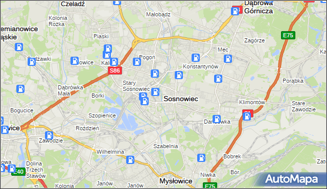 mapa Sosnowca, Sosnowiec na mapie Targeo