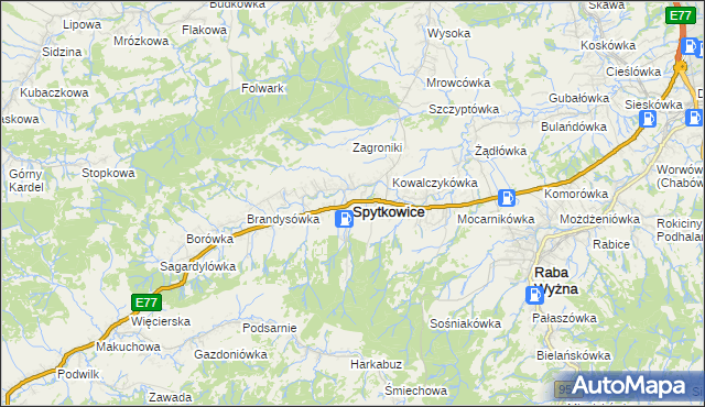 mapa Spytkowice powiat nowotarski, Spytkowice powiat nowotarski na mapie Targeo