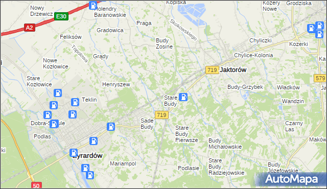 mapa Stare Budy gmina Jaktorów, Stare Budy gmina Jaktorów na mapie Targeo