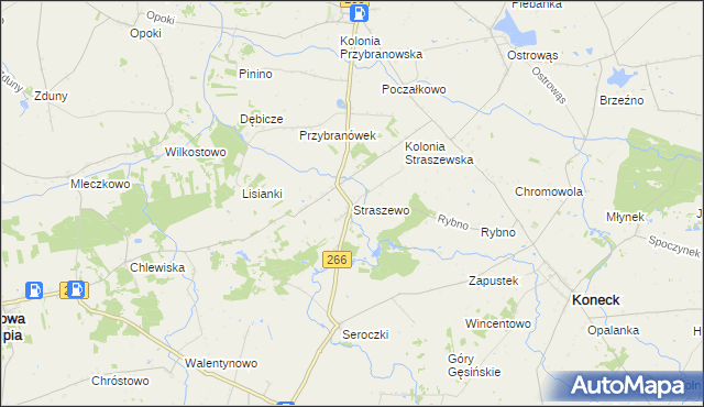 mapa Straszewo gmina Koneck, Straszewo gmina Koneck na mapie Targeo