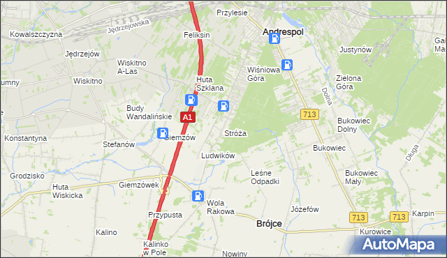 mapa Stróża gmina Andrespol, Stróża gmina Andrespol na mapie Targeo