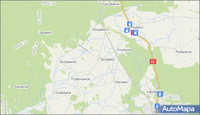 mapa Stróżewo gmina Chodzież, Stróżewo gmina Chodzież na mapie Targeo