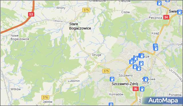 mapa Struga gmina Stare Bogaczowice, Struga gmina Stare Bogaczowice na mapie Targeo