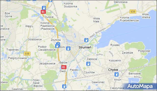 mapa Strumień powiat cieszyński, Strumień powiat cieszyński na mapie Targeo