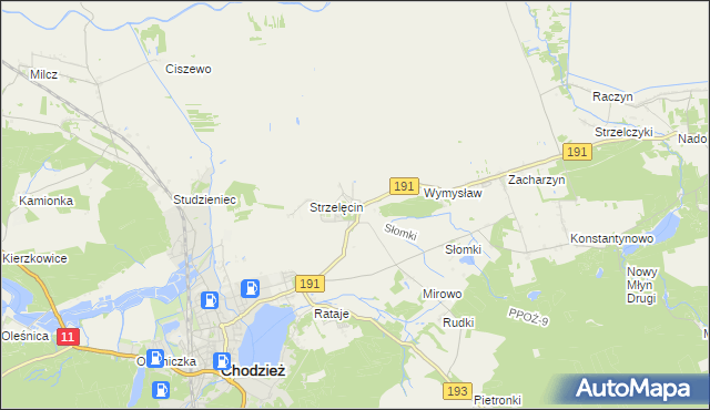 mapa Strzelce gmina Chodzież, Strzelce gmina Chodzież na mapie Targeo