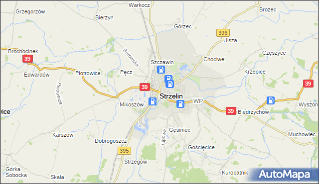mapa Strzelin, Strzelin na mapie Targeo