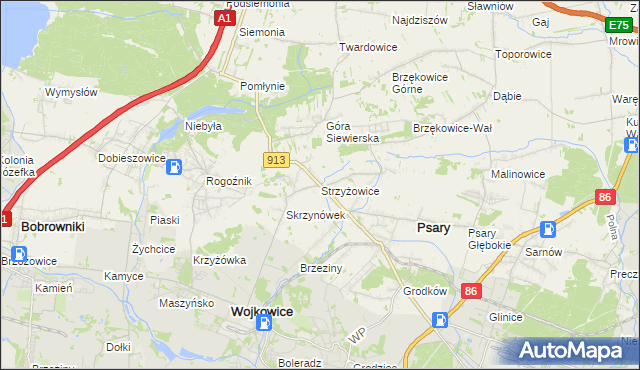 mapa Strzyżowice gmina Psary, Strzyżowice gmina Psary na mapie Targeo