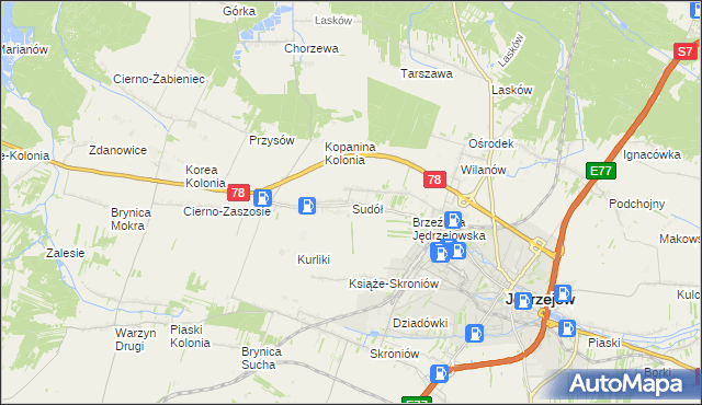 mapa Sudół gmina Jędrzejów, Sudół gmina Jędrzejów na mapie Targeo