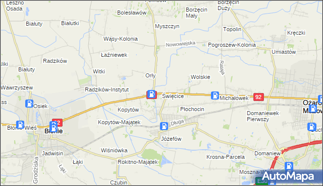 mapa Święcice gmina Ożarów Mazowiecki, Święcice gmina Ożarów Mazowiecki na mapie Targeo
