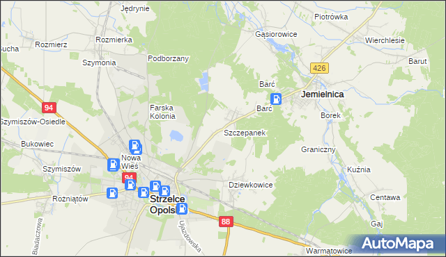 mapa Szczepanek gmina Strzelce Opolskie, Szczepanek gmina Strzelce Opolskie na mapie Targeo