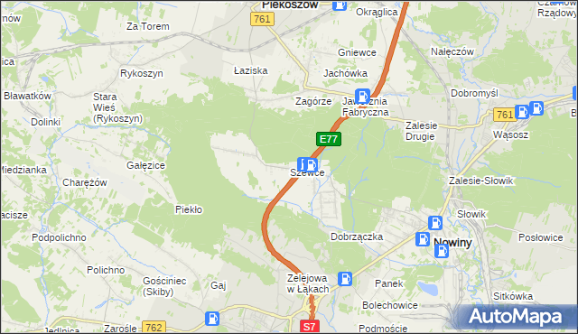 mapa Szewce gmina Sitkówka-Nowiny, Szewce gmina Sitkówka-Nowiny na mapie Targeo