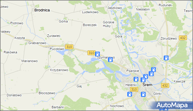 mapa Szymanowo gmina Śrem, Szymanowo gmina Śrem na mapie Targeo