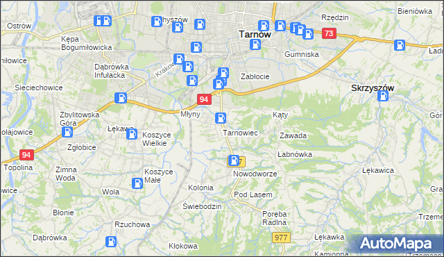 mapa Tarnowiec gmina Tarnów, Tarnowiec gmina Tarnów na mapie Targeo