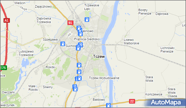 mapa Tczew, Tczew na mapie Targeo