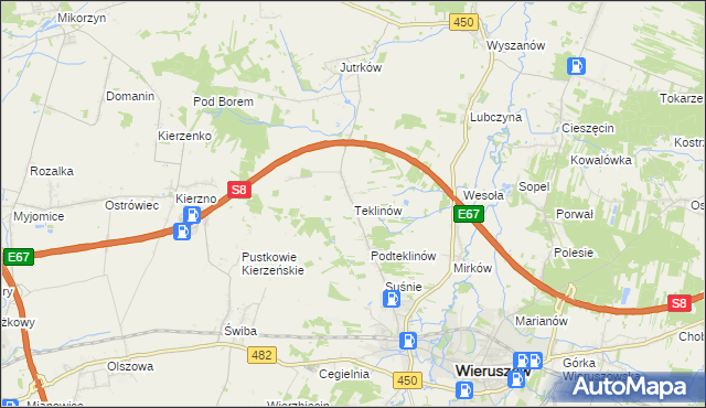 mapa Teklinów gmina Wieruszów, Teklinów gmina Wieruszów na mapie Targeo