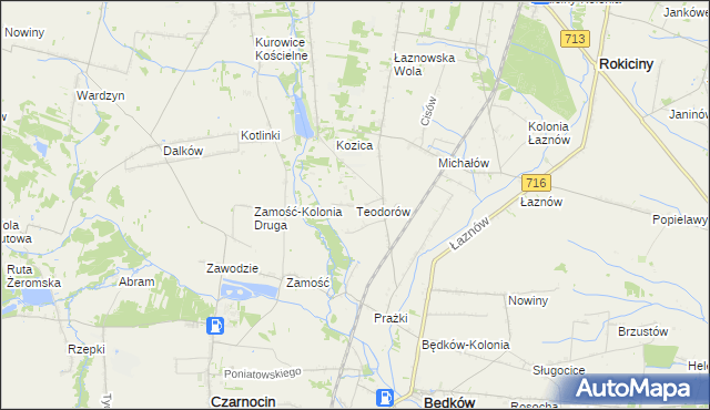 mapa Teodorów gmina Będków, Teodorów gmina Będków na mapie Targeo
