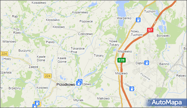 mapa Tokary gmina Przodkowo, Tokary gmina Przodkowo na mapie Targeo
