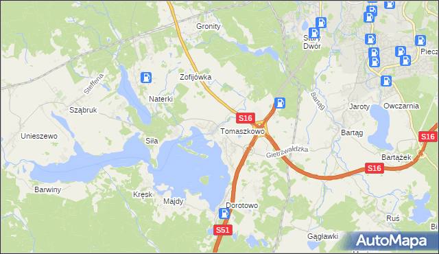 mapa Tomaszkowo, Tomaszkowo na mapie Targeo