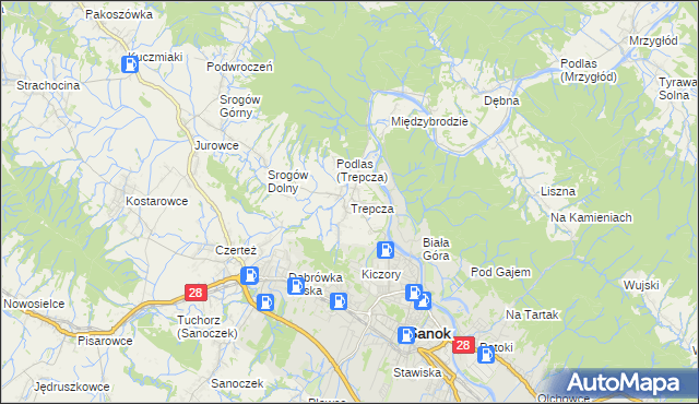 mapa Trepcza, Trepcza na mapie Targeo