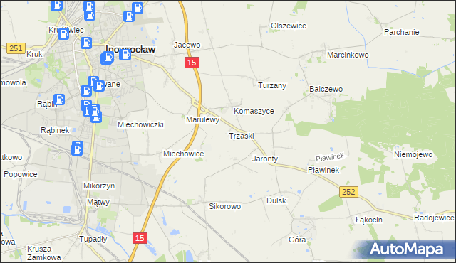 mapa Trzaski gmina Inowrocław, Trzaski gmina Inowrocław na mapie Targeo