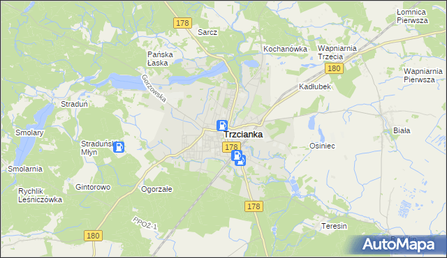 mapa Trzcianka powiat czarnkowsko-trzcianecki, Trzcianka powiat czarnkowsko-trzcianecki na mapie Targeo