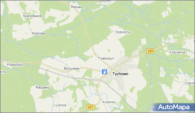 mapa Trzebiszyn gmina Tychowo, Trzebiszyn gmina Tychowo na mapie Targeo